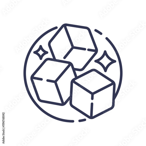 Line art of ice cubes and sparkles, symbolizing coolness and refreshment.