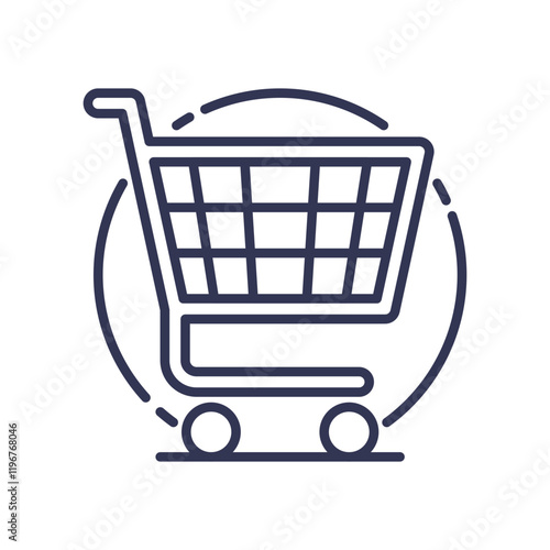 Minimalist shopping cart icon symbolizing e-commerce and online transactions.