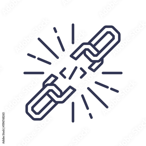 A broken chain symbolizes disruption and breaking free from constraints.