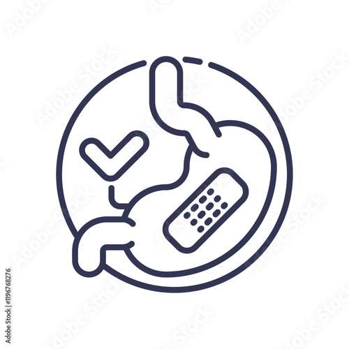 Illustration of a stomach with a bandage, symbolizing digestive relief and healing.