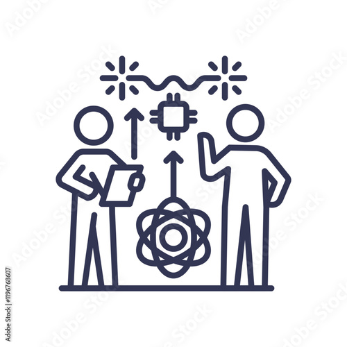 Two figures discussing technology and innovation, symbolizing guidance in tech development.