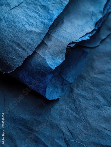 Wallpaper Mural Blue piece of paper with a blue and white pattern. The paper is folded and has a unique texture, giving it a vintage and artistic feel. The blue color dominates the scene Torontodigital.ca