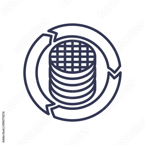 Illustration of layered filtration with circular arrows symbolizing multi-stage process.