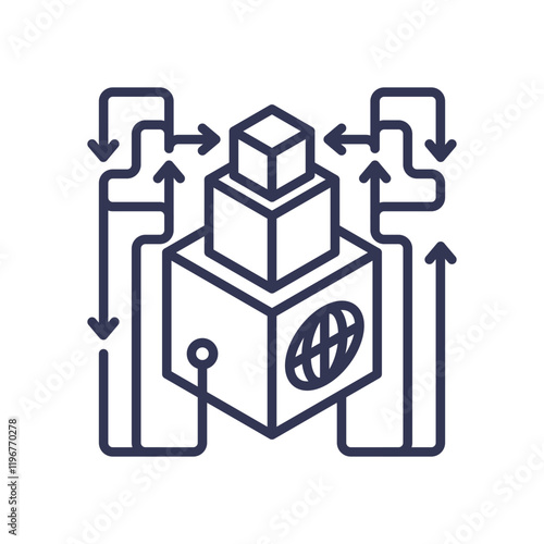 Abstract network layers with interconnected blocks and arrows symbolizing data flow.