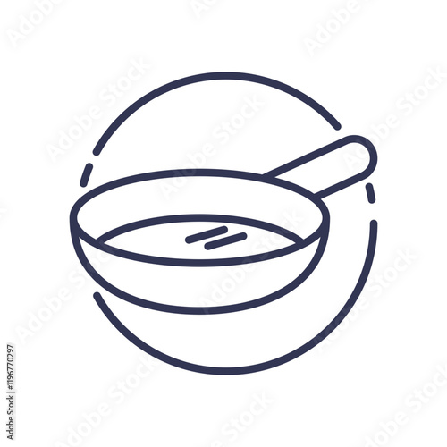 Minimalist line art of a non-stick frying pan, symbolizing easy cooking and cleaning.