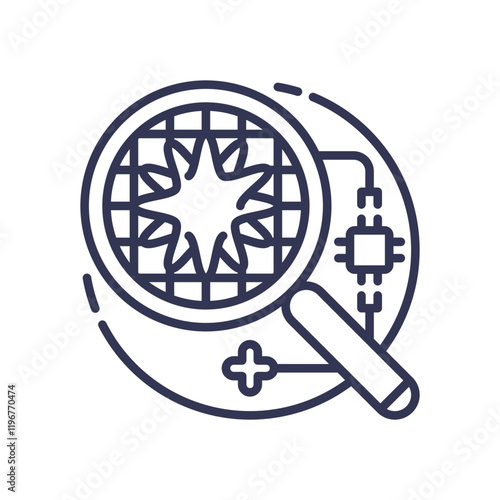 Magnifying glass over circuit and star, symbolizing precision diagnosis.