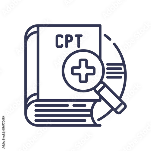 Book with CPT text and magnifying glass symbolizes medical coding principles.