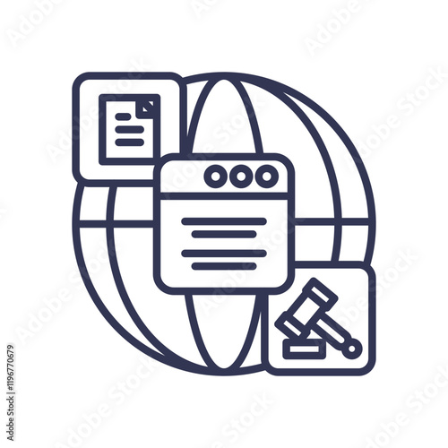 Global regulatory alignment with documents, web, and legal symbols.