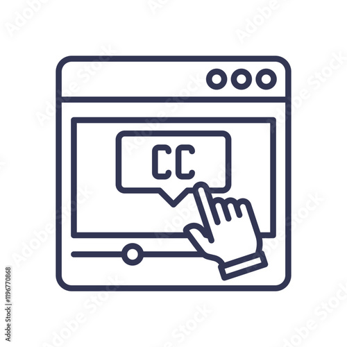 Hand clicking CC button on a browser, symbolizing closed captions and synchronized text.