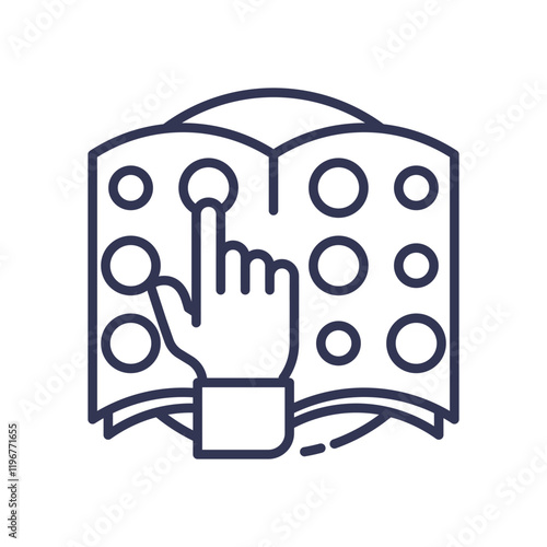 Hand reading Braille book, symbolizing tactile literacy.