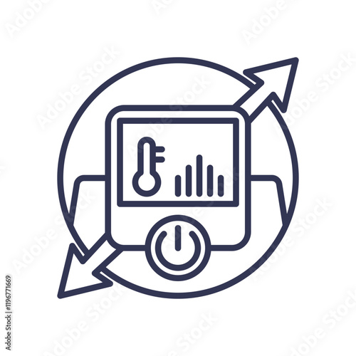 Icon of a thermostat with arrows, symbolizing temperature control and regulation.