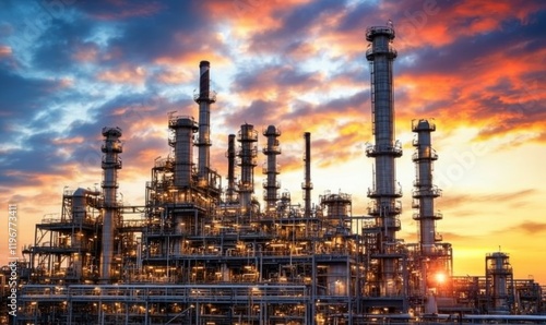 Wallpaper Mural Close up Industrial view at oil refinery plant form industry zone with sunrise and cloudy sky Torontodigital.ca