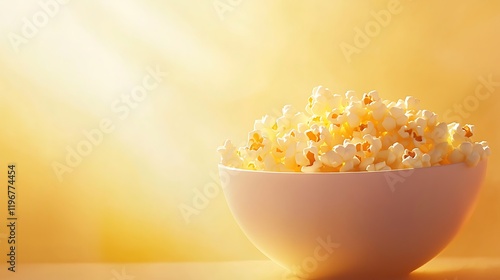 A bowl of popcorn sits in warm sunlight photo