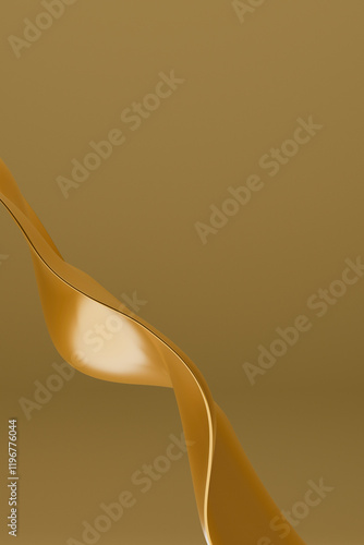 Abstract 3D rendering of dynamic golden ribbon shape on a soft textured background