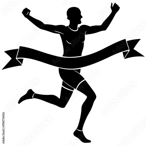 Runner Crossing Finish Line Silhouette - Victory and Achievement Vector Art