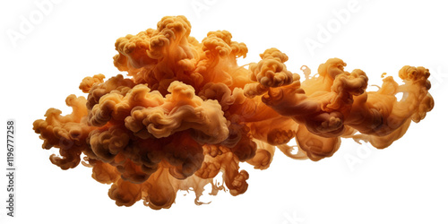 Beautiful orange smoke plume isolated on transparent background. bright orange paint color powder festival background.	
