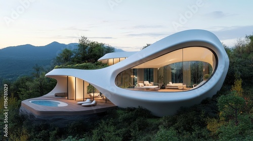 Wallpaper Mural Modern Abstract House Design with Landscape and Mountains in Background Torontodigital.ca