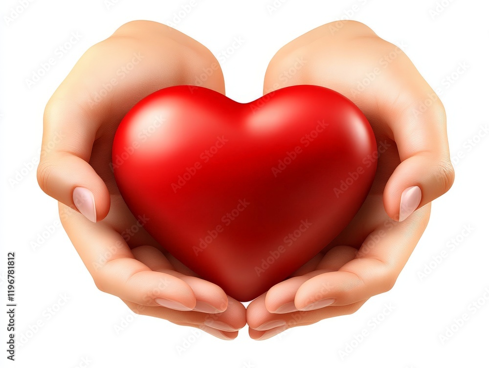 Hands tenderly cradling a glossy red heart conveying warmth love and care in a clean and minimalist style with a striking focus on emotion and connection Hands tenderly cradling a glossy red heart conveying warmth love and care in a clean and minimalist style with a striking focus on emotion and connection
