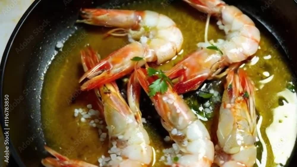 Shrimp Spiral with Golden Oil Drizzle and Scattered Herbs Shrimp Spiral with Golden Oil Drizzle and Scattered Herbs