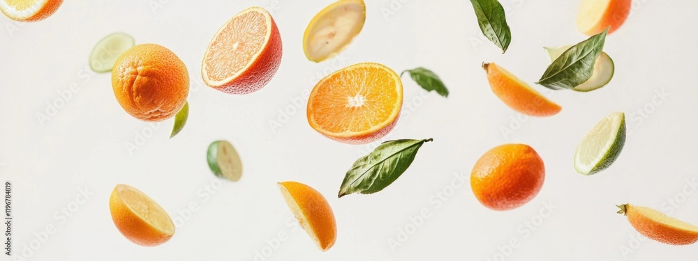 Different fresh fruits and vegetables in air on white background Different fresh fruits and vegetables in air on white background