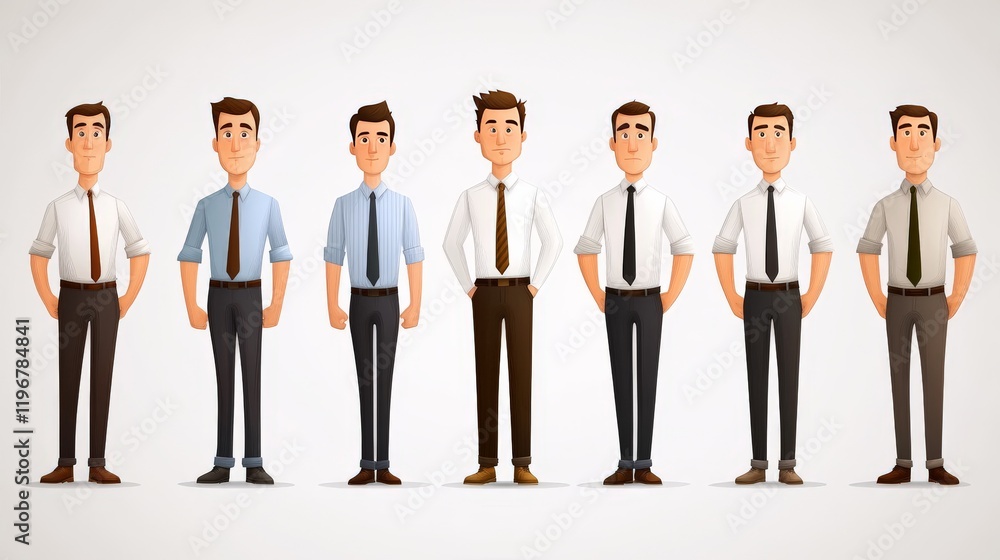 Lineup of identical business professionals in formal attire symbolizing uniformity teamwork and corporate culture in a clean minimalist design Lineup of identical business professionals in formal attire symbolizing uniformity teamwork and corporate culture in a clean minimalist design