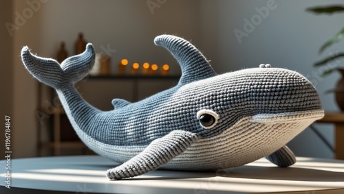 Crochet whale toy.