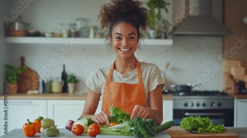 A Happy Chef Preparing a Delicious and Healthy Meal in a Bright Kitchen