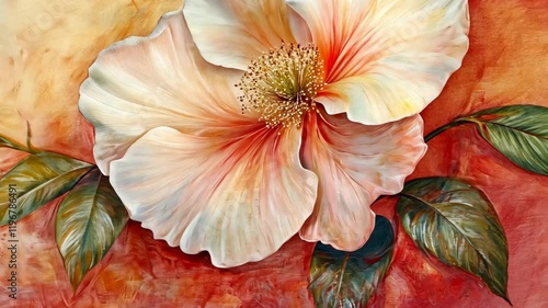 Wallpaper Mural Beautiful hibiscus flower painting featuring soft pastel tones and vibrant backgrounds in artistic composition Torontodigital.ca