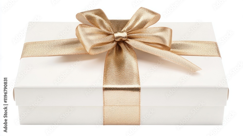 Elegant White Gift Box with Golden Ribbon and Bow: A Perfect Present Elegant White Gift Box with Golden Ribbon and Bow: A Perfect Present