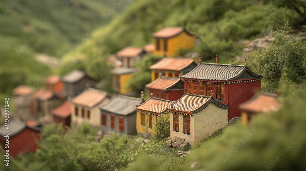 Colorful Traditional Houses on a Green Hillside Colorful Traditional Houses on a Green Hillside