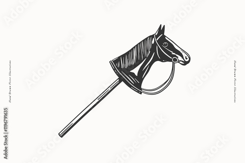 Hobbyhorse. Illustration of a horse head on a stick.