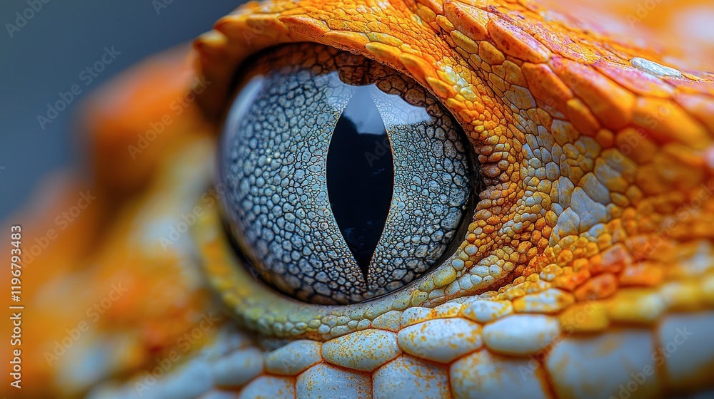 Fototapeta premium Intricate Reptile Eye Close-Up: Vibrant Orange Scales and Gray-Blue Iris