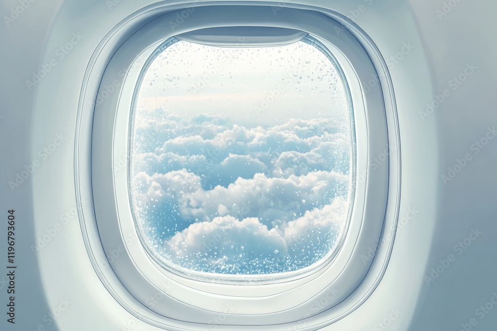 Airplane Window View with Condensation Airplane Window View with Condensation