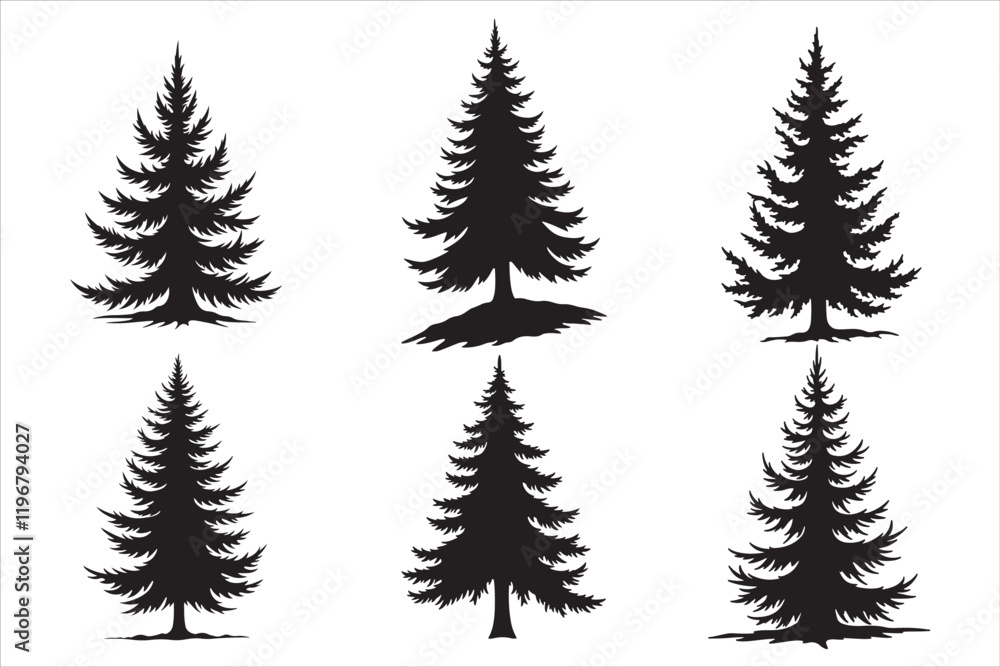 Obraz premium Pine Tree Silhouette Vector Art Set