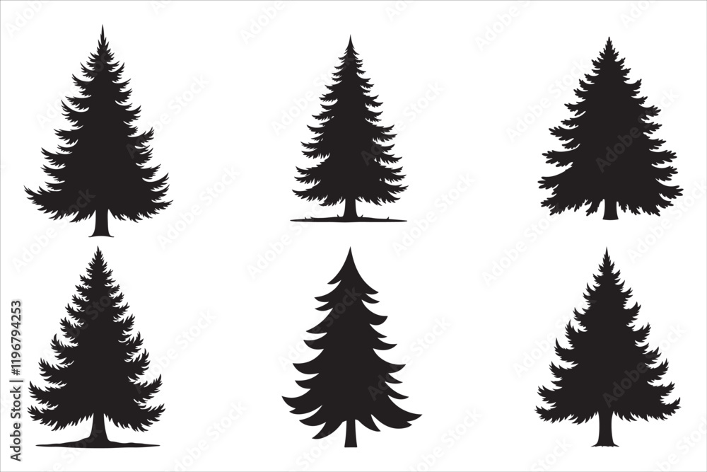 Obraz premium Pine Tree Silhouette Vector Art Set