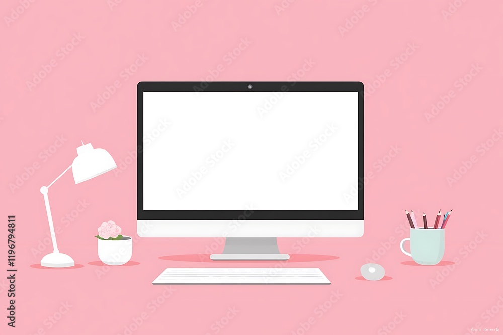 Simple Pink Workspace Illustration Simple Pink Workspace Illustration