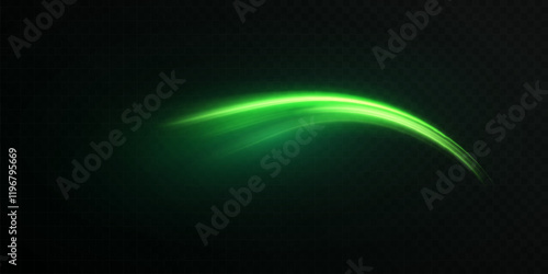 Light bright green glowing colorful curved line with magic light effect. Glow effect for game interface design and illustrations.