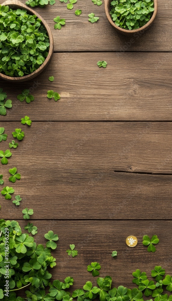 Rustic St. Patricks Day Table with Shamrocks and Coins Festive Decor for Irish, Earth Day, and Thanksgiving Celebrations Rustic St. Patricks Day Table with Shamrocks and Coins Festive Decor for Irish, Earth Day, and Thanksgiving Celebrations