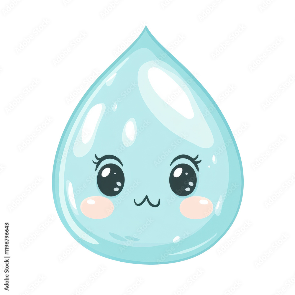 Cute Cartoon Water Drop Character with Happy Expression and Eyes Cute Cartoon Water Drop Character with Happy Expression and Eyes