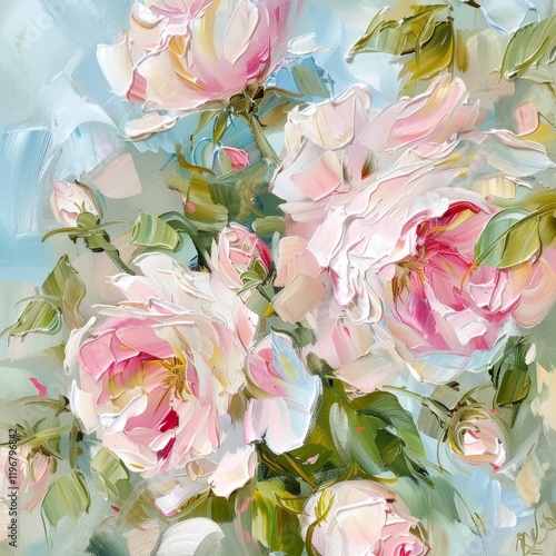 Beautiful bouquet of pink roses blooming in a vibrant garden setting during springtime