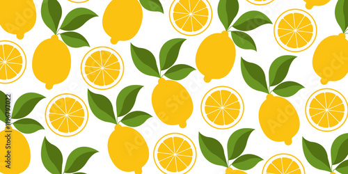 Lemon seamless pattern for backgrounds, presentations, wrapping papers, prints, artworks. Vector illustration
