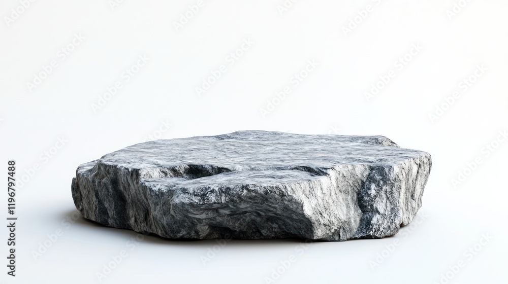 Grey Stone Platform on White Background: Minimalist Product Display Grey Stone Platform on White Background: Minimalist Product Display