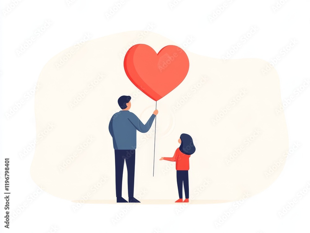 Parent and child holding a giant heart balloon symbolizing familial love unity and connection in a minimalistic and uplifting visual style Parent and child holding a giant heart balloon symbolizing familial love unity and connection in a minimalistic and uplifting visual style