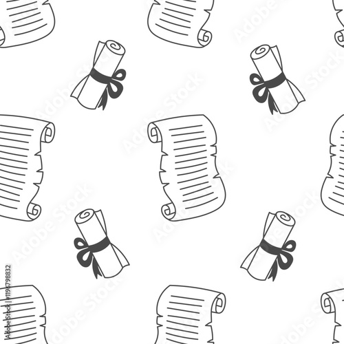 Parchment scroll Seamless Pattern. Minimalist doodle old paper roll document background. Information repeat vector illustration