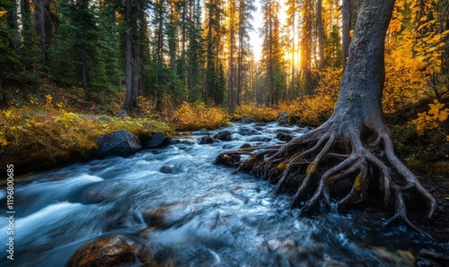 Close-up of tree roots in a forest stream, mount thielsen, thielens photo