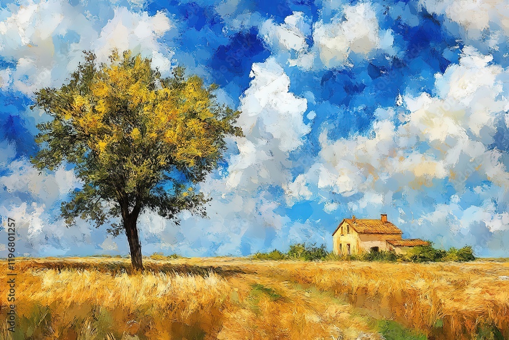 A Sunny Italian Countryside Landscape with Cypress Trees A Sunny Italian Countryside Landscape with Cypress Trees