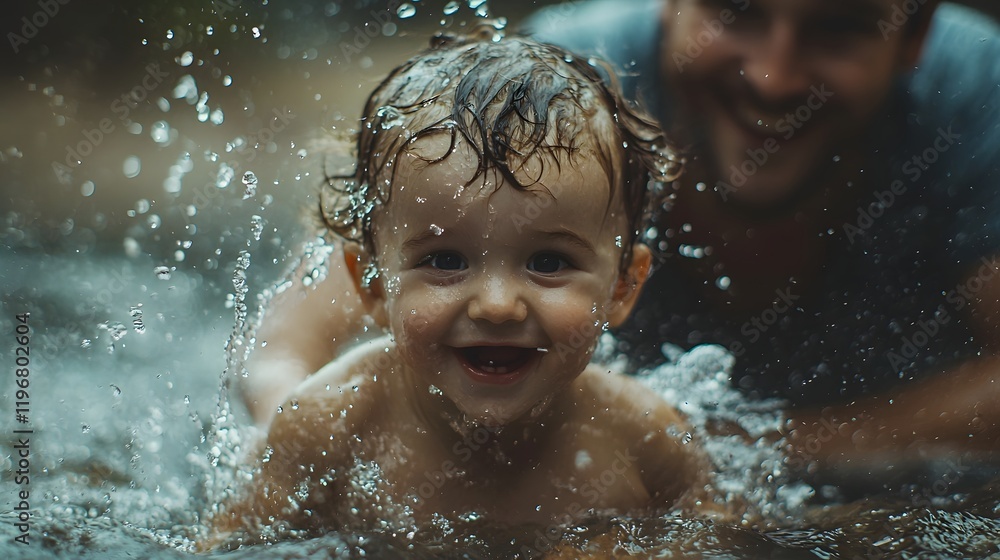 Loving Parent Guiding and Encouraging Child to Dive into the Water During Playful Summer Swimming Pool Activity Family Bonding Learning and Concept Loving Parent Guiding and Encouraging Child to Dive into the Water During Playful Summer Swimming Pool Activity Family Bonding Learning and Concept