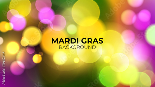 Mardi Gras festive background. Bright color gradients and blurred bokeh lights. Graphic template for Fat Tuesday celebration. Vector illustration.