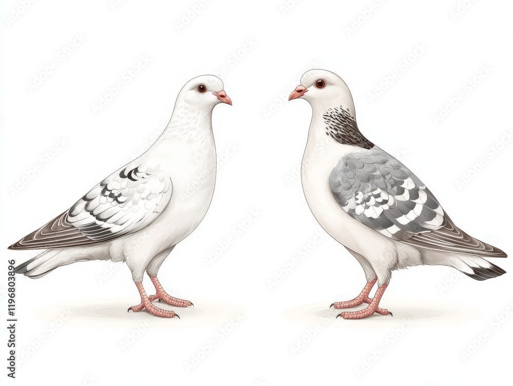Obraz premium Two elegant pigeons standing together on a neutral background symbolizing unity simplicity and the timeless beauty of avian species in soft detailed wildlife photography