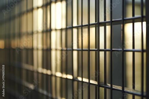 Wallpaper Mural Gridded glass window, backlit golden light. Torontodigital.ca